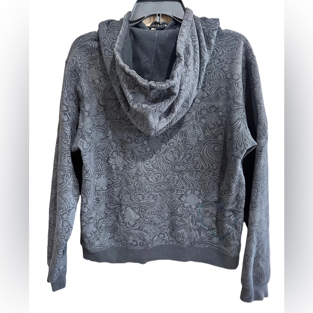 Cowgirl Hardware Black Grey Paisley Hoodie Blue Logo Rhinestones Bling Heart M - Picture 3 of 15